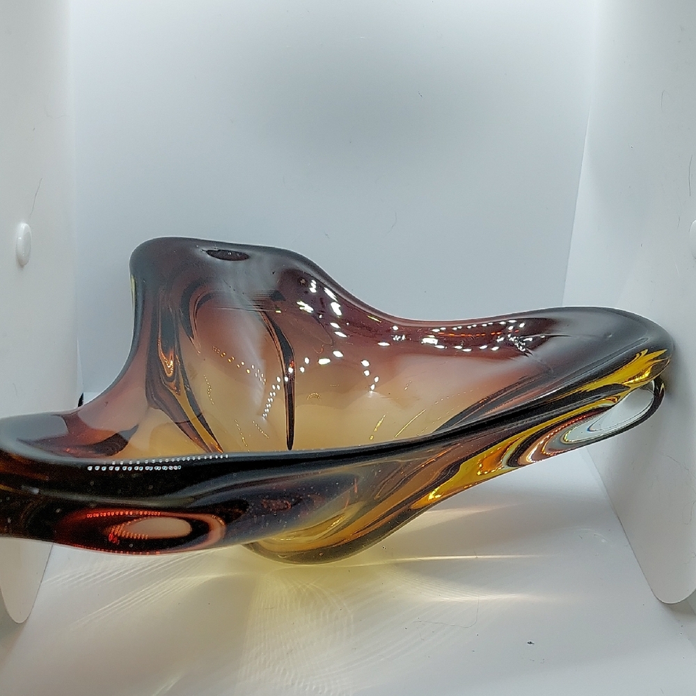 Murano Amber Glass Art Bowl